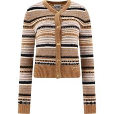 Ganni Dame Trøjer Ganni Soft Wool Stripe Cardigan V-hals Sweater - Beige