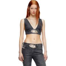 Diesel Damen BHs Diesel Top bralette in denim con Oval in metallo Tops Donna Nero