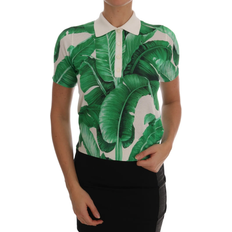 Silke Polotrøjer Dolce & Gabbana Green Print Silk Polo T-shirt Color_Grøn, Dame, Green, Grøn, IT38/S, Material: 100% Silk, new-with-tags, Polo shirts, Tops T-Shirts Women Clothing