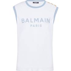 Balmain Women Tank Tops Balmain Logo Cotton Jersey Tank Top