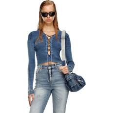 Slim - Woman Blouses Diesel Crop top lace-up in maglia indaco Maglieria Donna Blu