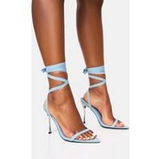 Blue Heels & Pumps Public Desire Ultimate Denim Lace Up Diamante Encrusted Pointed Toe Stiletto Heels black