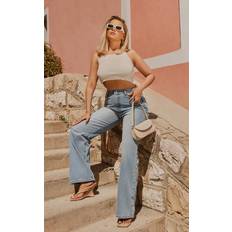 PrettyLittleThing Light Blue Wash Mid Rise Straight Leg Jeans, Light Blue Wash