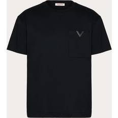 Valentino COTTON T-SHIRT WITH METALLIC V DETAIL