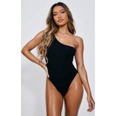 L Swimsuits PrettyLittleThing Black Crinkle One Shoulder Swimsuit, Black