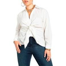 Blouses Eloquii Plus Tie Front Collared Blouse Soft white