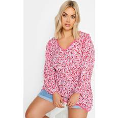 Viscose Blouses Yours Curve Pink Ditsy Floral Print Smock Top - Pink