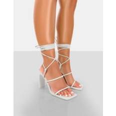 Public Desire 40 ½ Pumps Public Desire Chloe White Pu Strappy Square Toe Lace Up Heels white