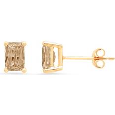 Beige - Gold Earrings Clara Pucci Sold by: 1.0 Ct Emerald Cut Studs Champagne Simulated Diamond 14K Yellow Gold Earrings Push Back