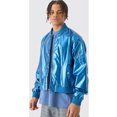 boohooMAN Mens Boxy Fit Metallic Ma1 Bomber Blue