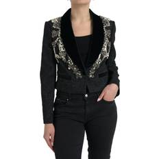 Elastan/Lycra/Spandex - Gul Frakker Dolce & Gabbana Elegant Embellished Sort Overcoat Jakke Frakke Black, Color_Sort, Dame, Frakker, IT44/L, Jackets Coats Women Clothing, Jakker, Material: 36% Acetate 34% Polyester 17% Nylon 9% Cotton 4% Elastane, Sort