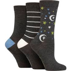 Viscose Socks SockShop Ladies Pair Patterned Plain and Striped Bamboo Celestial Patterned 4-8 Grey