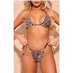 Brown Bikinis PrettyLittleThing Brown Leopard Print Shirred Tie Side Bikini Bottoms, Brown