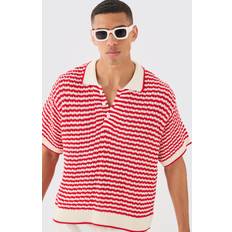 Herre - Oversized Polotrøjer boohooMAN Oversized Boxy Crochet Open Stitch Mix Polo - Multi
