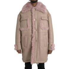 One Size - Woman Coats Dolce & Gabbana Lamb Leather Shearling Coat Beige/Pink