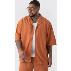 5XL - Mies Paidat boohooMAN Plus Linen Drop Revere Shirt - Chocolate