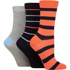 Viscose Socks SockShop Ladies Pair Patterned Plain and Striped Bamboo Navy Rust Silver Stripe 4-8 Multi Coloured