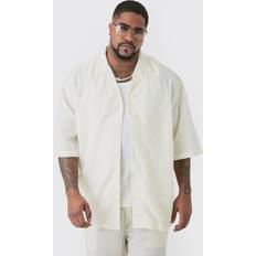 5XL - Mies Paidat boohooMAN Plus Linen Drop Revere Shirt - Ecru