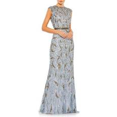 Gray Dresses Mac Duggal Beaded Paisley Sleeveless Trumpet Gown