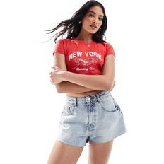 Ankle Length Shorts ASOS DESIGN A Line Denim Short Lightwash - Blue