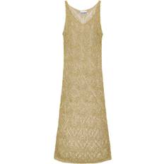 Ganni L Kjoler Ganni Gold Metallic Strap Dress Polyester/Viscose Women's