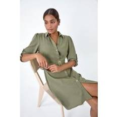 Green - Shirt Dresses Roman Short Belted Shirt Dress in Khaki