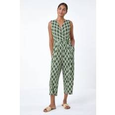 Green Jumpsuits & Overalls Roman Sleeveless Shell Print Stretch Jumpsuit in Khaki