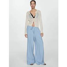 Linen Pants Mango 100% linen wideleg trousers sky blue Woman Sky Blue