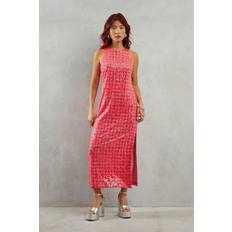 Warehouse Womens Gingham Sequin Embellished Racer Midi Dress Pink