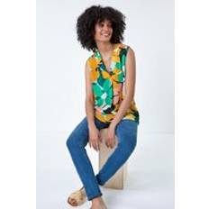 Viscose Blouses Roman Contrast Floral Print Sleeveless Blouse in Green