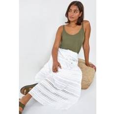 Short Skirts - White Roman Lace Detail Cotton Maxi Skirt in White