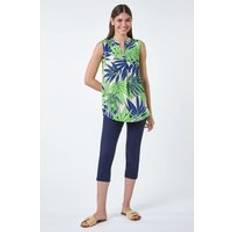 Viscose Blouses Roman Palm Leaf Tropical Print Sleeveless Blouse in Lime