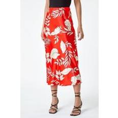 Orange - Women Skirts Dusk Fashion Floral Print Satin Midi Skirt in Orange