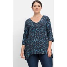 Sheego damen 3/4-arm-shirt mit 3/4-arm und alloverdruck nachtblau bedruckt 44/46