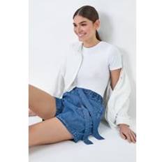 Denim - Women Shorts Roman Tie Waist Pocket Shorts in Denim