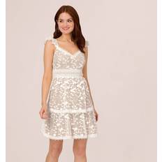 Lace Dresses Adrianna Papell Floral Embroidered Lace Dress With Ruffle Trim In Ivory Nude