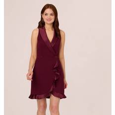 Adrianna Papell Sleeveless Crepe Tuxedo Dress With Charmeuse Accents In Cabernet