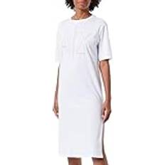 Armani Exchange White Dresses Armani Exchange Women's Sustainable, Big Logo Print, Round Neck Casual Dress,White,XL