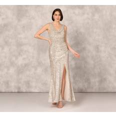 Evening Gowns Dresses Adrianna Papell Aidan Mattox by Adrianna Papell Sequin Cowl Neck Dress, Champagne/Silver