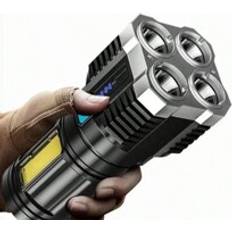 1pc Rechargeable Led Flashlight, Waterproof Strong Light Flash Light 4*LED, Battery Display, COB Side Light,Outdoor Multifunctional Portable Househol
