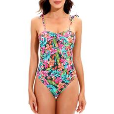 Lucky Brand Women Swimwear Lucky Brand Women's Floral-Print Tie-Shoulder Keyhole One-Piece Swimsuit Multi