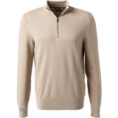 Boss Black Men's Ebrando Half Zip Knitwear Dark Beige Cream