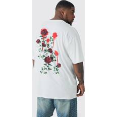 Blumen Oberteile boohooMAN Plus Rose Floral Back Print T-shirt - White