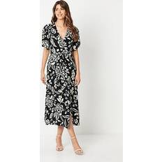 Long Dresses - Ruffles Wallis black floral button through midi dress