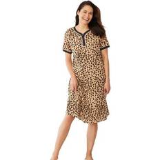 Women Nightgowns Plus Women's Short Henley Sleepshirt by Dreams & Co. in Classic Leopard Size 30/32 Nightgown