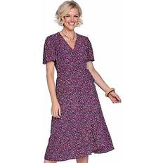 Lace Dresses Amber Wrapover frill edge crepe viscose dress floral print with elasticated cuffs