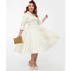 Gold - Shirt Dresses Unique Vintage Unique Vintage Ivory & Gold Brocade Swing Dress Large/10-12