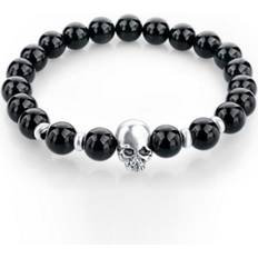 Megabilligt Trendigt Skull Dödskalle Armband Svarta Stenpärlor svart