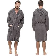 KAV Mens hooded towelling robe 100% cotton bathrobe gown gym home shower spa hotel
