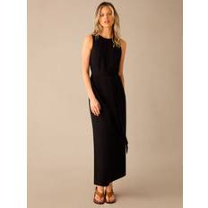 Linen - Midi Dresses Ro&Zo Womens Black Sleeveless Tie-waist Woven Midi Dress